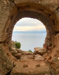 ocean horizon view from the Fortress of Palamidi. Nafplion, Greece.
