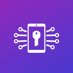 privacy, mobile security icon with smart phone