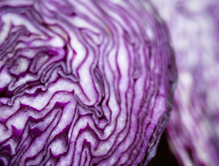 Cut red cabbage head.