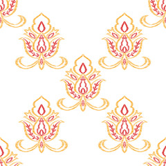 Red Medallion Lace Vector Seamless Pattern. 