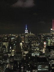 New York City skyline at the moon light. Night.