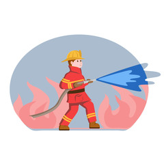 firefighter puts out fire-vector illustration