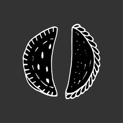 Empanada - mexican traditional food. Fast food. Hand drawn sketch doodle. Vector illustration for menu, poster, web and package design. Isolated on grey background.
