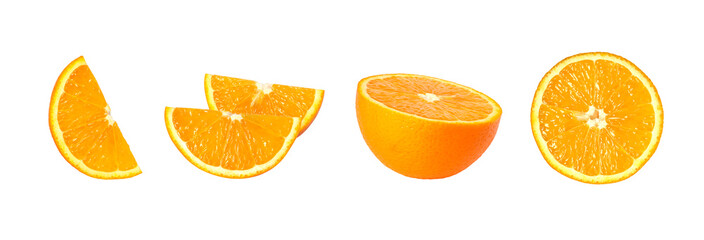Orange fruit healthy food, orange sliced isolate on white,The shell is yellow-orange,The peel is yellow-orange, sweet and sour fruit.