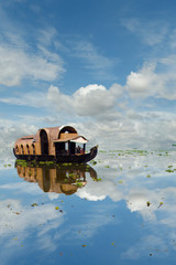 houseboat in the backwater at allepey, in the kerala-India 