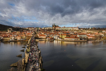 Fototapeta na wymiar Prague Charles Bridge and Downtown Panoramic View