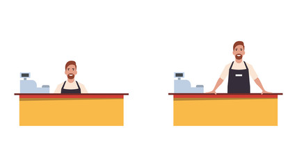 Cashier / seller or employee of a cafe / diner. Working staff. Flat style vector illustration.
