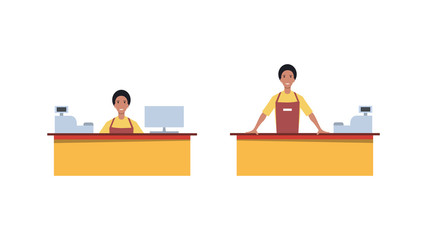 Cashier / seller or employee of a cafe / diner. Working staff. Flat style vector illustration.
