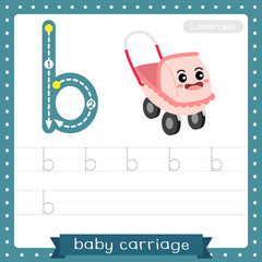 Letter B lowercase tracing practice worksheet. Baby Carriage
