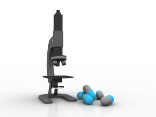 3d rendering Microscope with pill