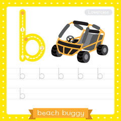 Letter B lowercase tracing practice worksheet. Beach Buggy