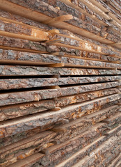 Wooden planks. Air-drying timber stack.