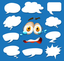 Different shapes of speech bubbles on blue background