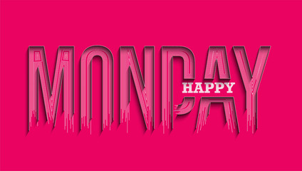 Happy Monday Calligraphic 3d Style Text shopping poster vector illustration Design.