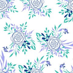 Texture with flowers and plants. Floral ornament. Original flowers pattern.