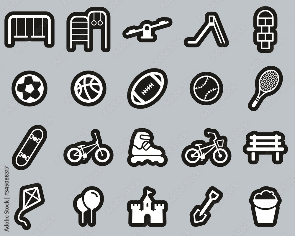 Sticker Playground Or Park Icons White On Black Sticker Set Big