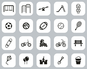 Playground Or Park Icons Black & White Flat Design Set Big