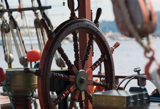 Steering on a ship and rigging.