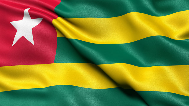 3D illustration of the flag of Togo waving in the wind.