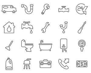 Plumbing Service & Equipment Icons Black & White Thin Line Set Big
