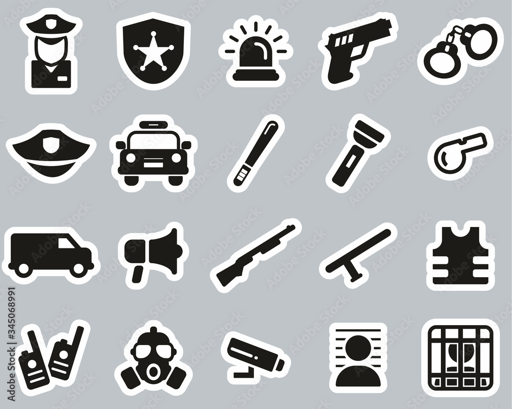 Wall mural Police Or Police Force Icons Black & White Sticker Set Big