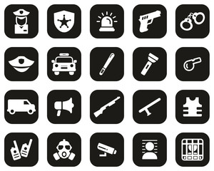 Police Or Police Force Icons White On Black Flat Design Set Big
