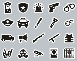 Police Or Police Force Icons Black & White Sticker Set Big