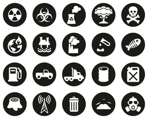 Pollution Or Contamination Icons White On Black Flat Design Circle Set Big