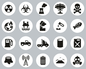 Pollution Or Contamination Icons Black & White Flat Design Circle Set Big