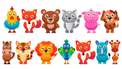 Collection of cute cartoon animals. Vector illustration.