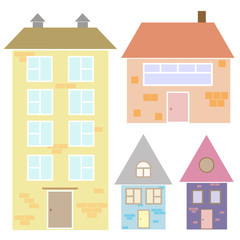 Cute vector houses. Drawn in simple minimalistic Scandinavian style. For postcards, surface design, decor of children's rooms, print stickers. The 