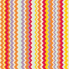 Chevron seamless colorful vector pattern or tile background with zig zag red, purple, yellow, pink and orange stripes