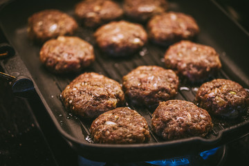 Homemade meatballs with pork minced meat . Homemade BBQ 