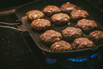 Homemade meatballs with pork minced meat . Homemade BBQ 
