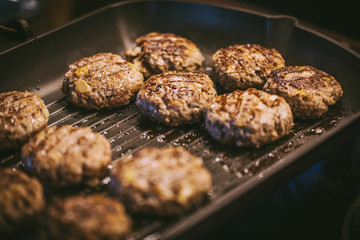 Homemade meatballs with pork minced meat . Homemade BBQ 