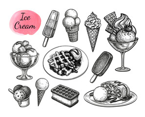 Ink sketch collection of ice cream.