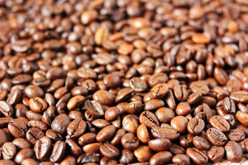 Coffee beans lie in bulk