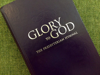 presbyterian glory of god hymnal book on green