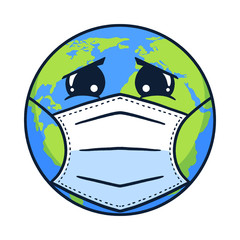 Earth character masker corona virus graphic illustration vector art t-shirt design