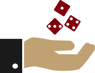 Gambling, hand throwing dice, luck vector icon