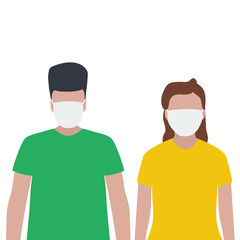 Fototapeta premium Man and woman in a protective mask against viruses. Fashion trendy illustration, flat design. Pandemic and epidemic of coronavirus in the world
