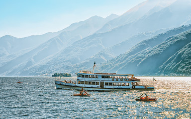 Excursion ferry at Ascona luxury tourist resort on Lake Maggiore