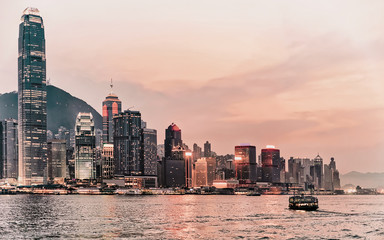 Skyline in the Victoria Harbor in HK