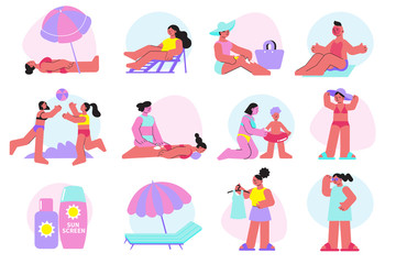 Sunbathe Flat Icon Set