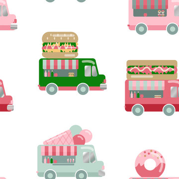 Seamless icecream and truck illustration