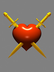 red heart pierced by two swords
