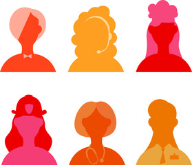 Set of female avatars. Women's professions. Bright color.