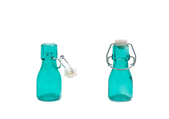 empty blue bottles isolated