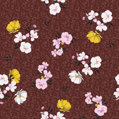 Garden flower layer on african batik background sweet florals mood seamless pattern vector EPS10,Design for fashion,fabric,web,wallpaper,wrapping and all prints