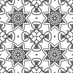 Simple coloring page for kids and adults. Seamless pattern, relax ornament. Meditative drawing coloring book. Kaleidoscope template for design work.